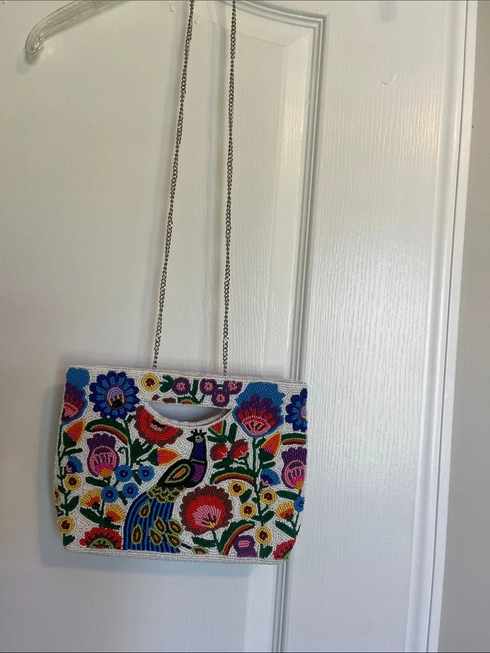 Colorful Beaded Floral Peacock clutch